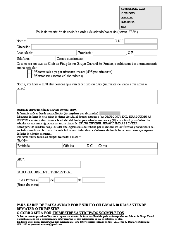 ficha de socio piragüismo